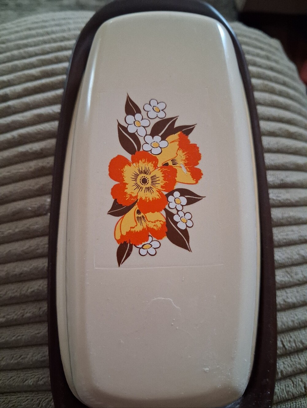 Vintage Floral Butter Dish - Orange & Brown Flower Motif